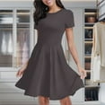 thumbnail image 2 of Dark Gray Twill Texture Women's Classic Swing Skater Dress Casual Work Party Cocktail Dresses, 2 of 6