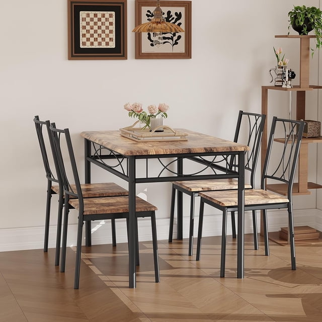 Ourlova Dining Table Set for 4 Dining Room Table Set with 4 Cozy Chairs Small Kitchen Table Set 5-Piece Farmhouse Rectangular Dining Room Table Set Space Saving Dining Table for Apartment