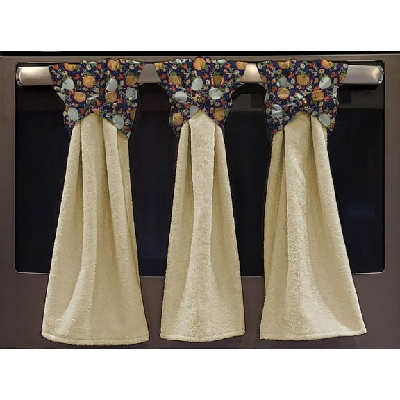 Fall Harvest Wraparound Snap Hanging Towels (Set of 2) by Penny's Needful Things (Pumpkins on Purple) (Terrycloth Color: Yellow)