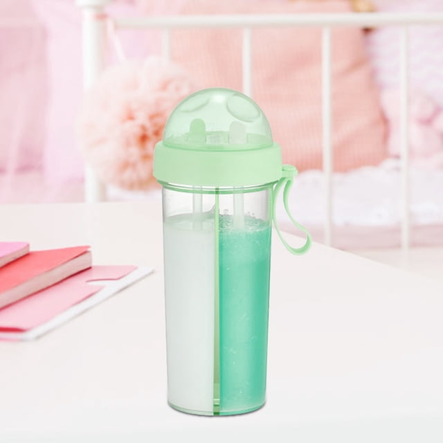 Vaso de Matraz Dividido 2 en 1, 600 ml Botella de Agua Portátil Con Dos Pajitas Taza de Bebida de Doble Uso Taza de Agua de Doble Cara Con de Silicona Cubierta Antipolvo
