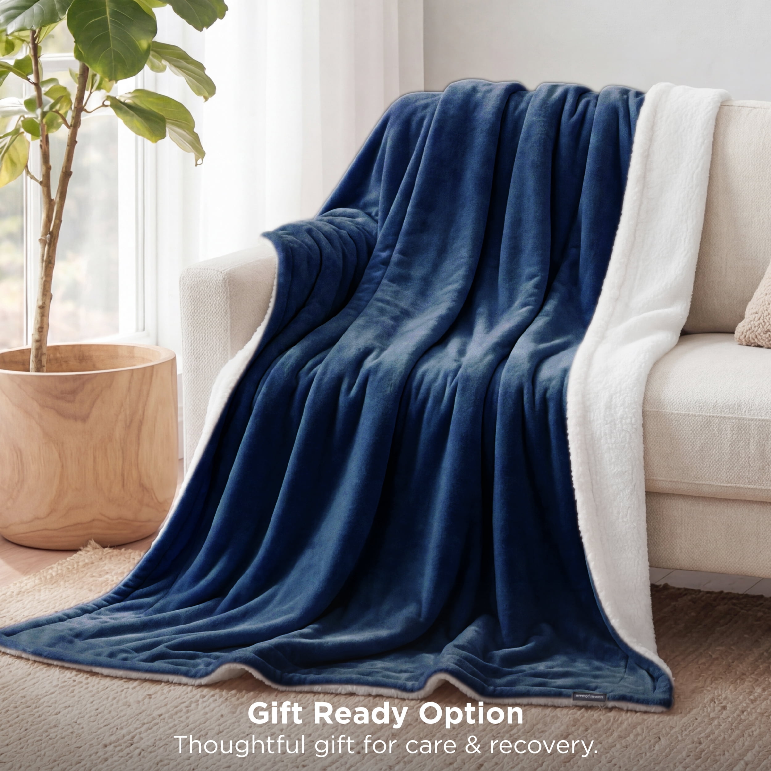 U by Bedsure GentleSoft Sherpa Fleece Throw Blanket Twin Size for Couch - Thick and Warm Throw for Women and Men, Soft Fuzzy Plush Twin Blanket for Winter, Navy, 60x80 Inches