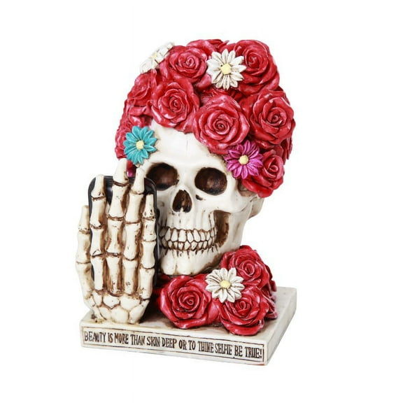 Pacific Giftware Floral Red Rose Selfie Skull Figurine Eternal Beauty Collectible Decor 6 inch Grateful Dead