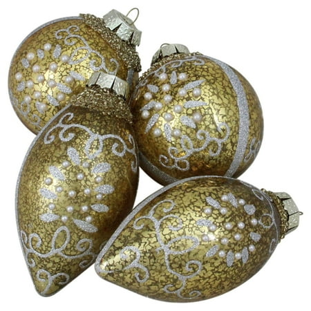 Silver Ball Drop - Northlight 4 Piece Shiny Gold and Silver Ball and Tear Drop Ornament Set