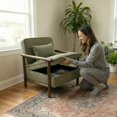thumbnail image 3 of Leumius Storage Chair, Mid Century Modern Accent Chair with Solid Wood Frame, Upholstered Living Room Chairs with Waist Cushion, Reading Armchair for Bedroom Sunroom Green, 3 of 9