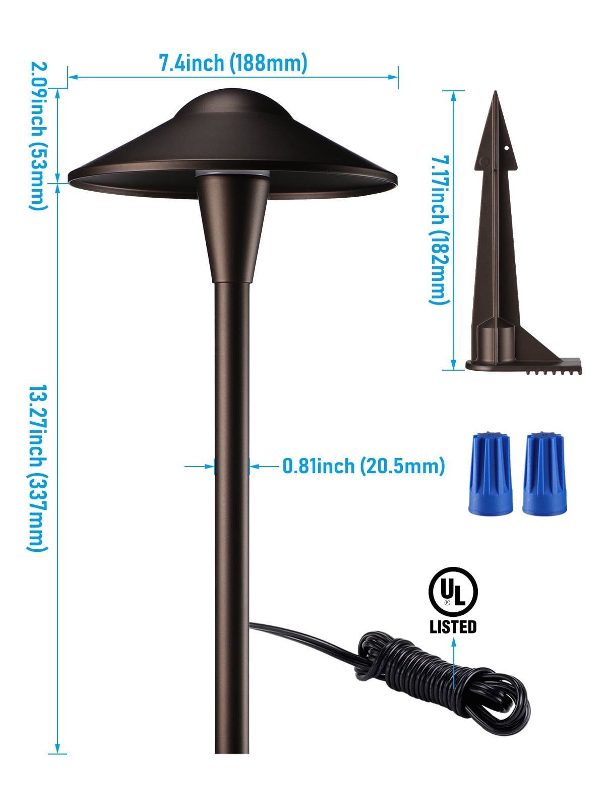 6 Pack 5CCT Low Voltage Landscape Pathway Lights, 5W LED Landscape Path Light, 1800K/2700K/3000K/4000K/5000K Selectable, Aluminum, Oil Rubbed Bronze