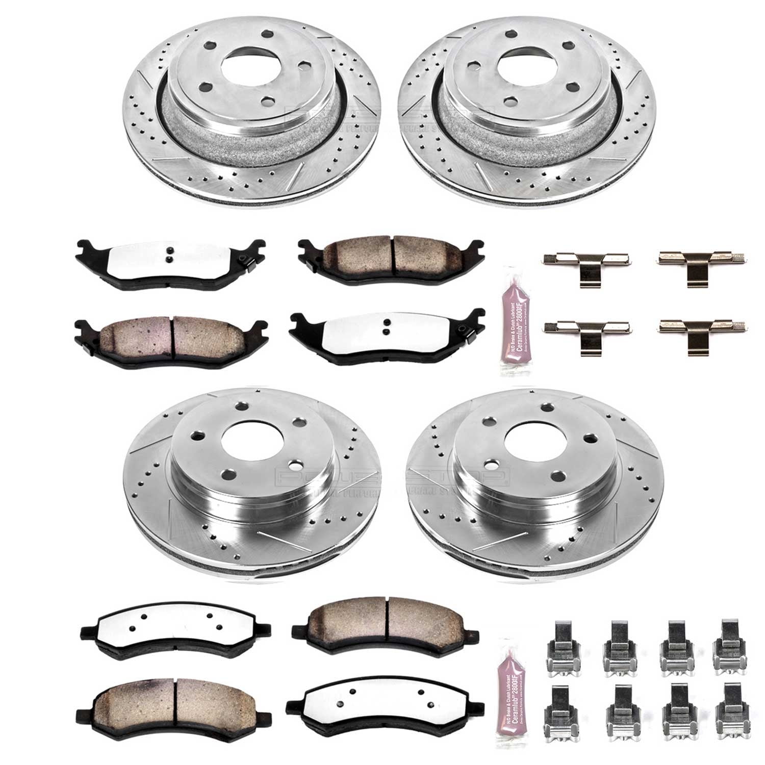PowerStop Front and Rear Z36 Truck & Tow Carbon-Fiber Ceramic Brake Pad and Drilled and Slotted Rotor Kit Fits: CHRYSLER DODGE Select Models K2164-36