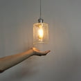 thumbnail image 6 of FSLiving Adjustable Height Halo Track Pendant Light, 4 Ft Cord, H-Type Crack Finish Cylinder Clear Glass Lamp Shade E26 Silver Socket Lighting, Track Mount Customizable for Kitchen Island, 6 of 9