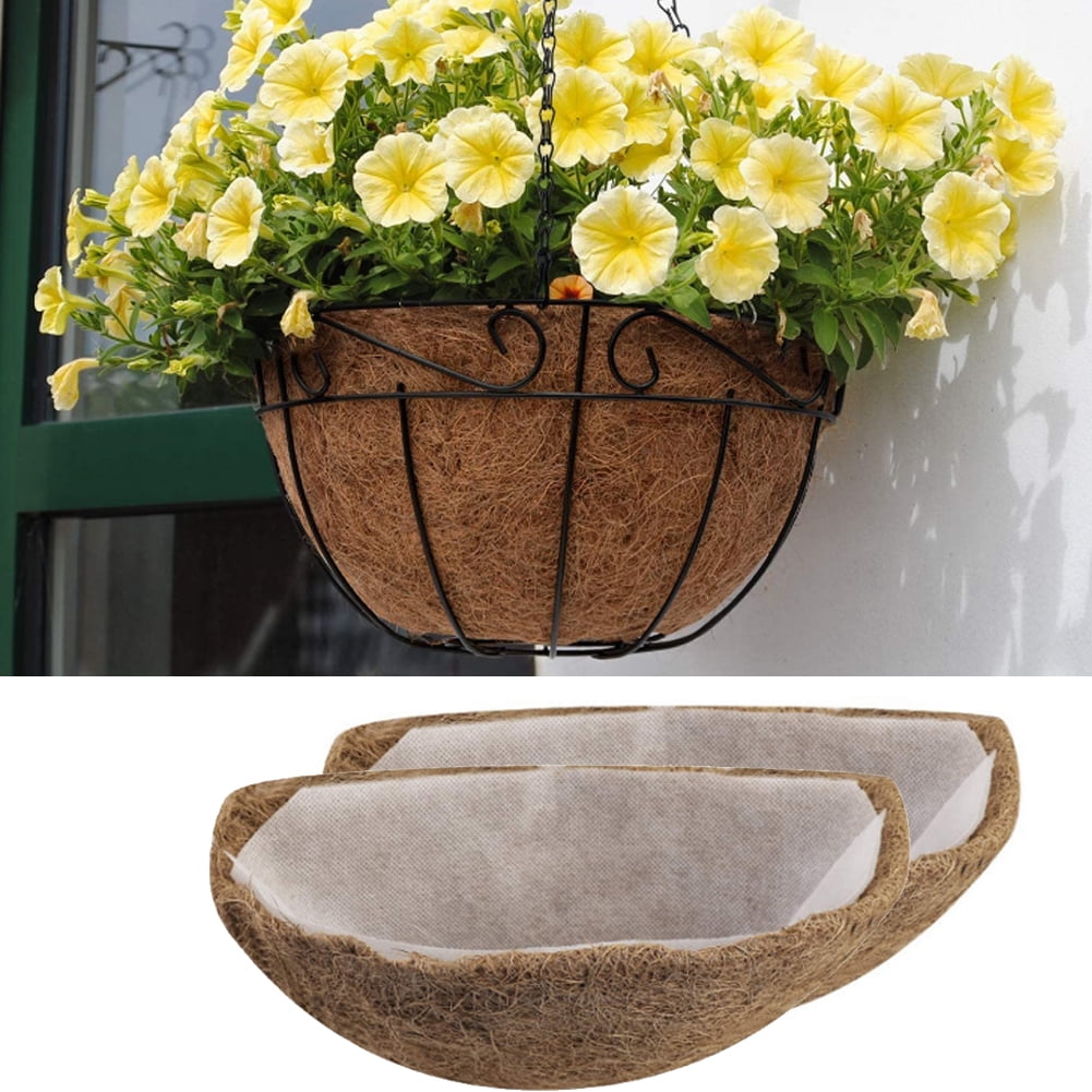 2Pcs Coco Coir Liner Half-round Wire Plant Holder for Hanging Basket