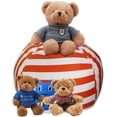 thumbnail image 3 of TOUCH-RICH Stuffed Animal Storage Bean Bag Chair 38” Extra Large Beanbag Cover Only Plush Toys Holder Organizer 100% Cotton Canvas for Kids Child, Orange Stripes, 3 of 6