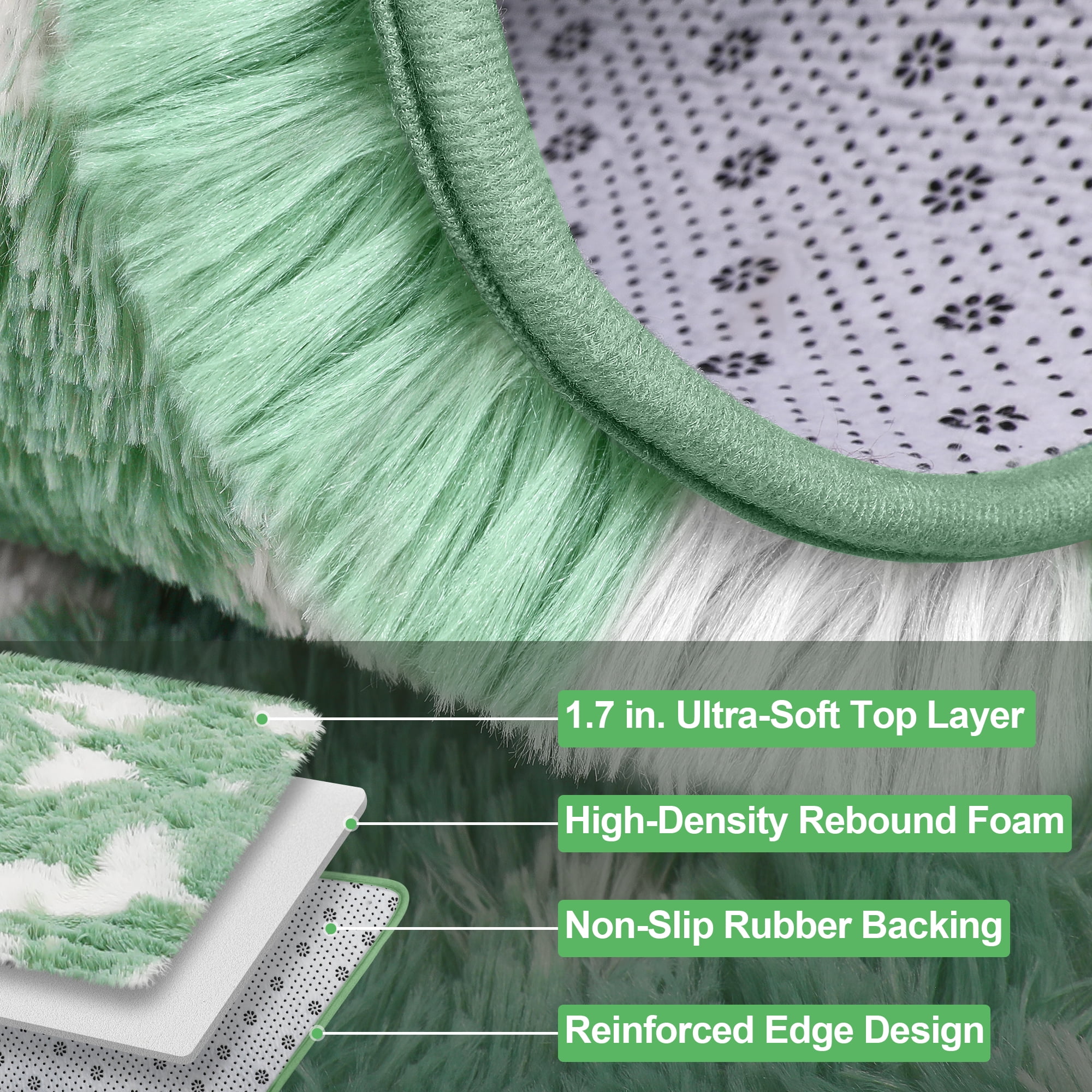 Lalado 5ft x 8ft Shag Area Rug, Soft Fluffy Indoor Tie-Dye Area Rugs for Living Room Bedroom Decor Carpet, Green & White