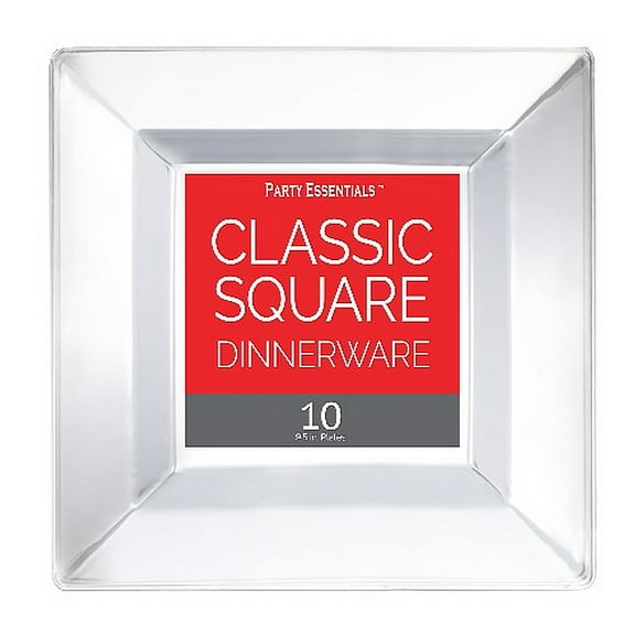 1 - Party Essentials 9.5" Classic Square Plates - Clear 10 Ct.