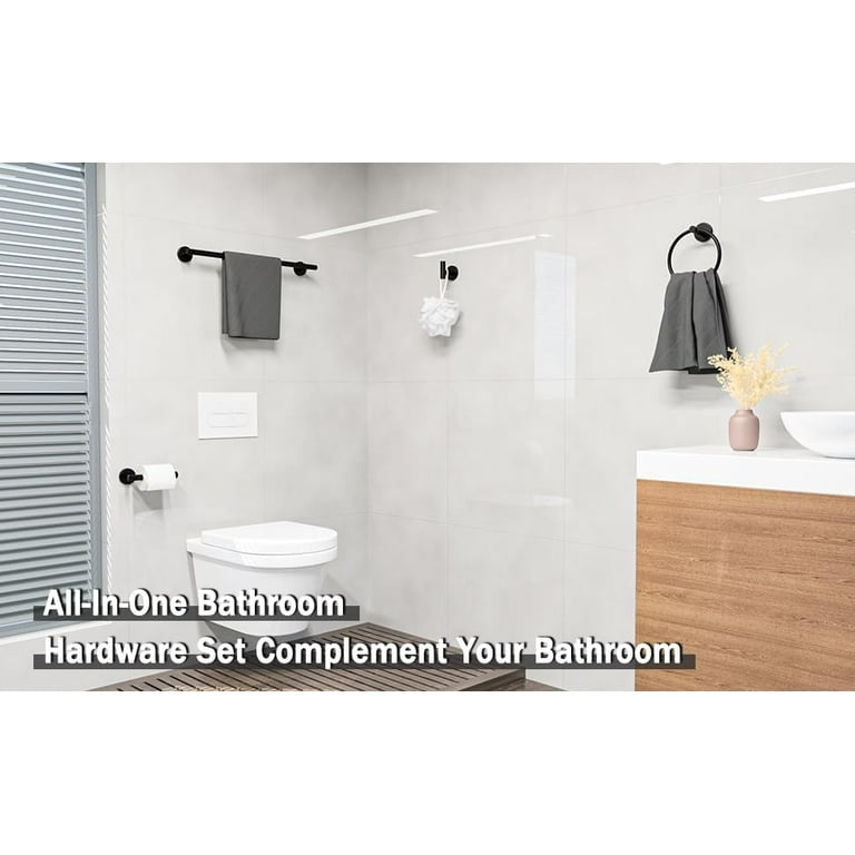 USHOWER Matte Black Bathroom Accessories Set, Includes 18 inch Bath Towel Bar, 5-Piece, Stainless Steel SUS304