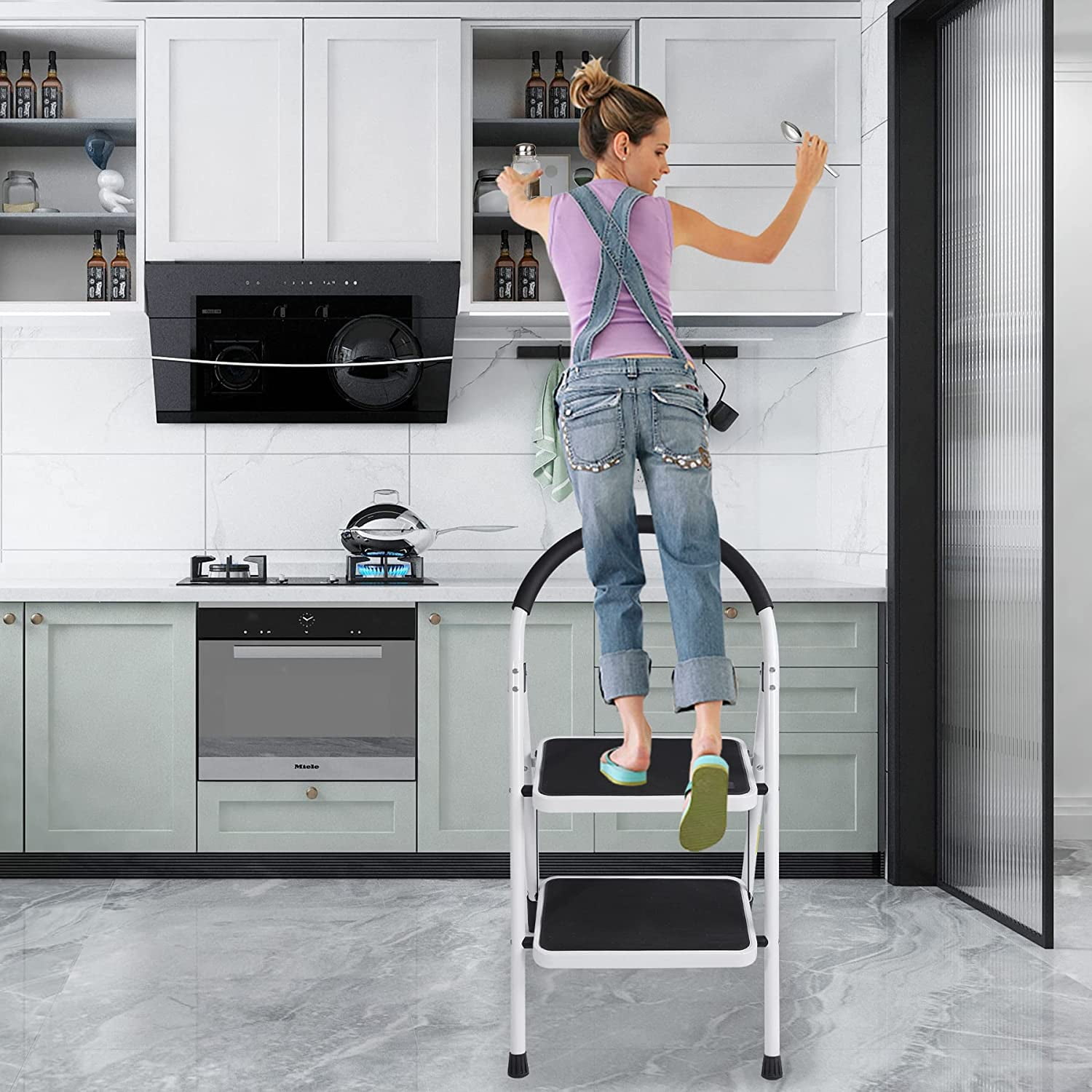 SUGIFT 2 Step Ladder Folding Step Stool with Anti Slip Pedal Steel Ladder for Household Kitchen and Office