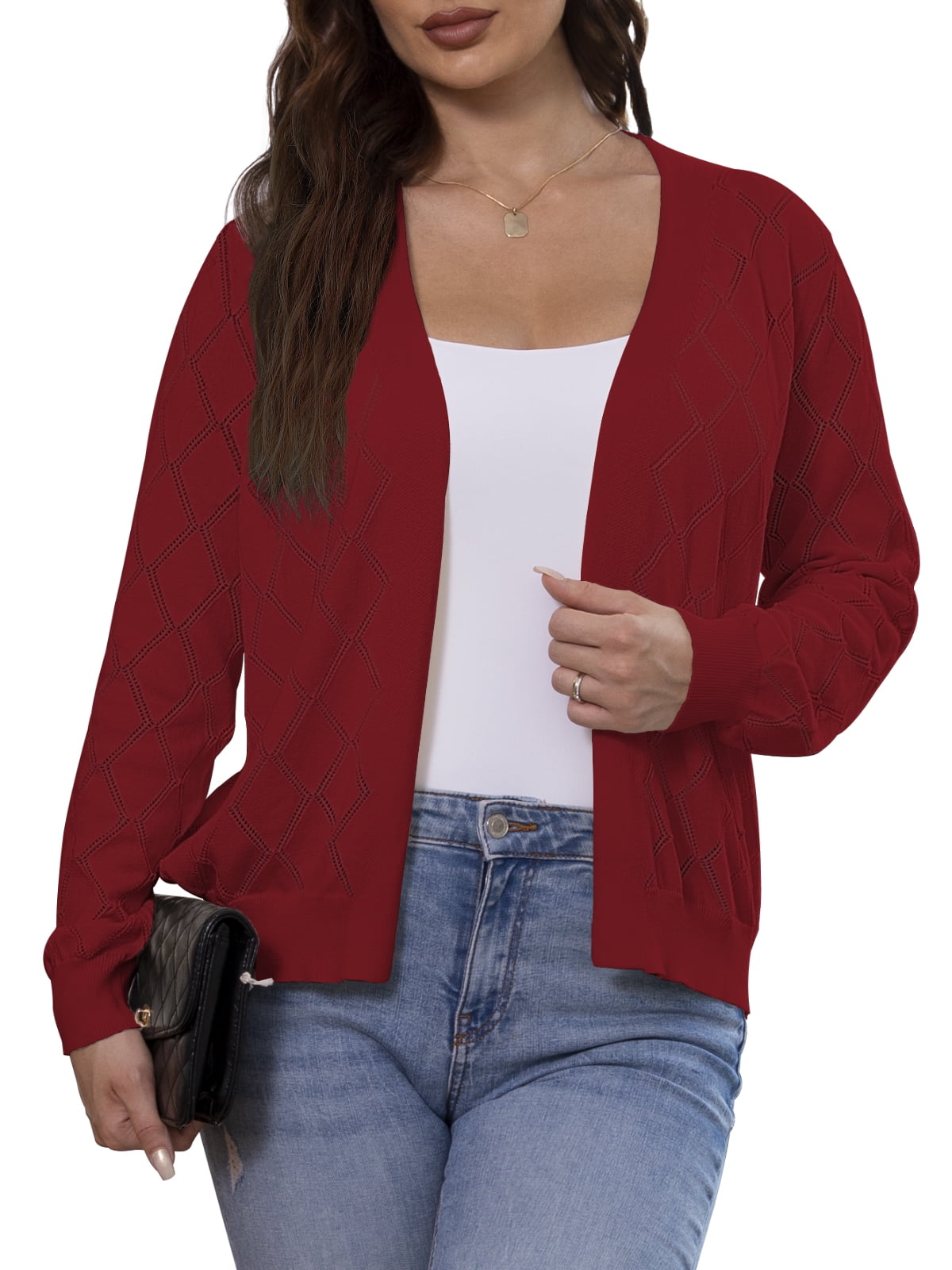 CPOKRTWSO Women's Lightweight Cardigan Open Front Long Sleeve Hollow