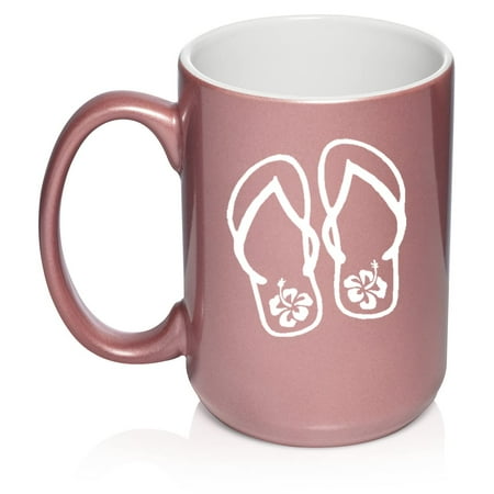 

Flip Flops With Hibiscus Ceramic Coffee Mug Tea Cup Gift for Her Him Men Women Mom Dad Daughter Son Wife Husband Friend Birthday Sandals Hawaiian Flower Housewarming (15oz Rose Gold)