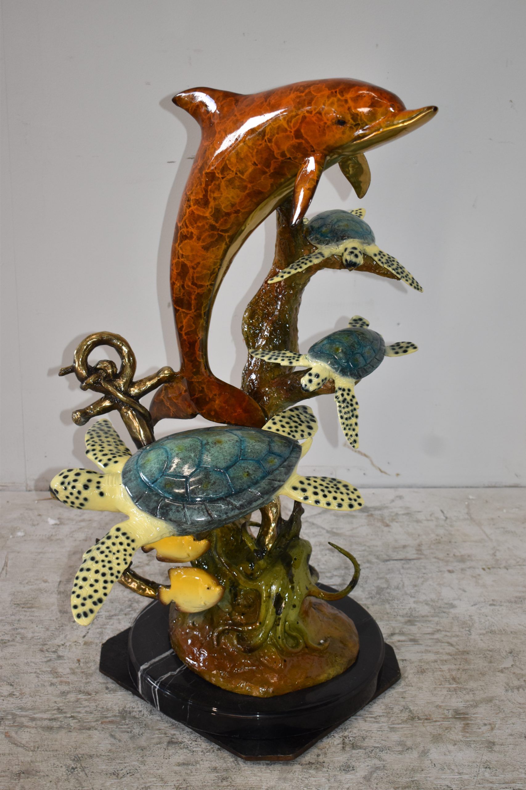 Nifao Dolphin Octopus and Three Turtles Outdoor Fountain Statue, Bronze Garden Water Feature Sculpture for Patio & Yard – Garden Outdoor Decor Sculpture, 28"L x 21"W x 35"H