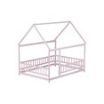 thumbnail image 6 of Jopath Full Size House Floor Wooden Bed with Roof Frame, Safety Guardrails for Boys Girls Pink, 6 of 9