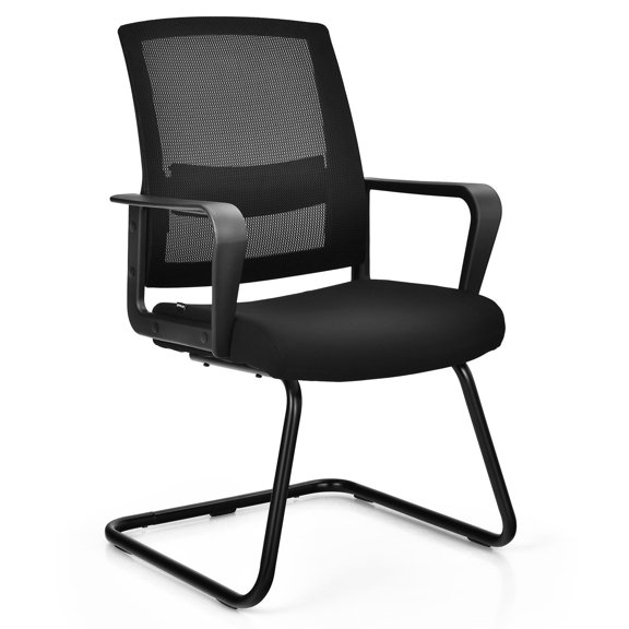 Giantex Home Office Guest Chair, Heavy-Duty Reception Conference Chair w/Adjustable Lumbar Support, Modern Mid Mesh Back Computer Chair, Easy Assembly