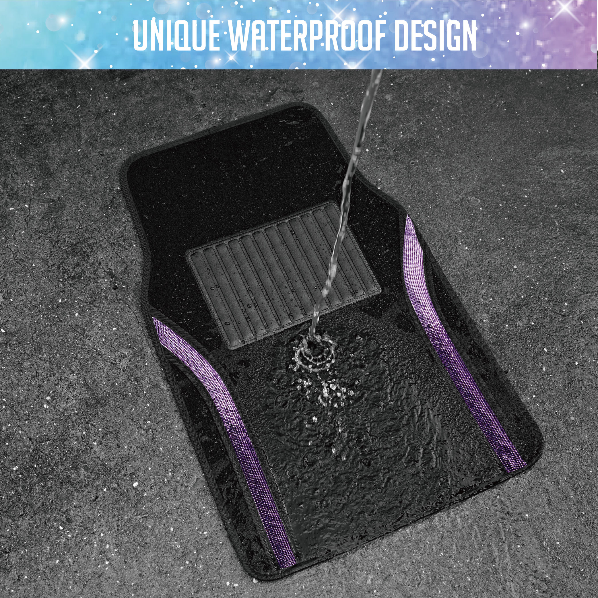 Auto Drive Bling Diamond Car Floor Mats, 4-Piece Glitter Carpet Set, Universal Fit for Cars，SUVs Dark Purple