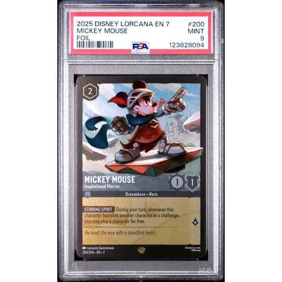 Lorcana TCG, PSA Graded 9 MINT, Mickey Mouse Foil #200, Disney Lorcana En 7 Archazia'S Island, Fully Encapsulated Bundle with Compatible Disney Lorcana Hard Sealed Case