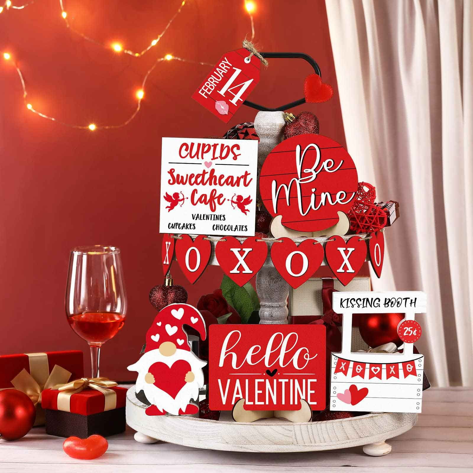Bjutir Valentine'S Day Tiered Tray Decor Valentine'S Day Table Wooden Sign Decorations Tabletop Farmhouse Coffee Heart Decor Signs For Valentine'S Day Gift Party Home Kitchen Holiday Supplies