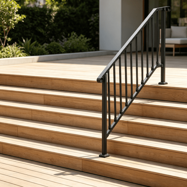 5-Step Stair Handrail Kit, Transitional Black Retro Arch Design with Installation Hardware, for Outdoor Steps, Porch & Deck