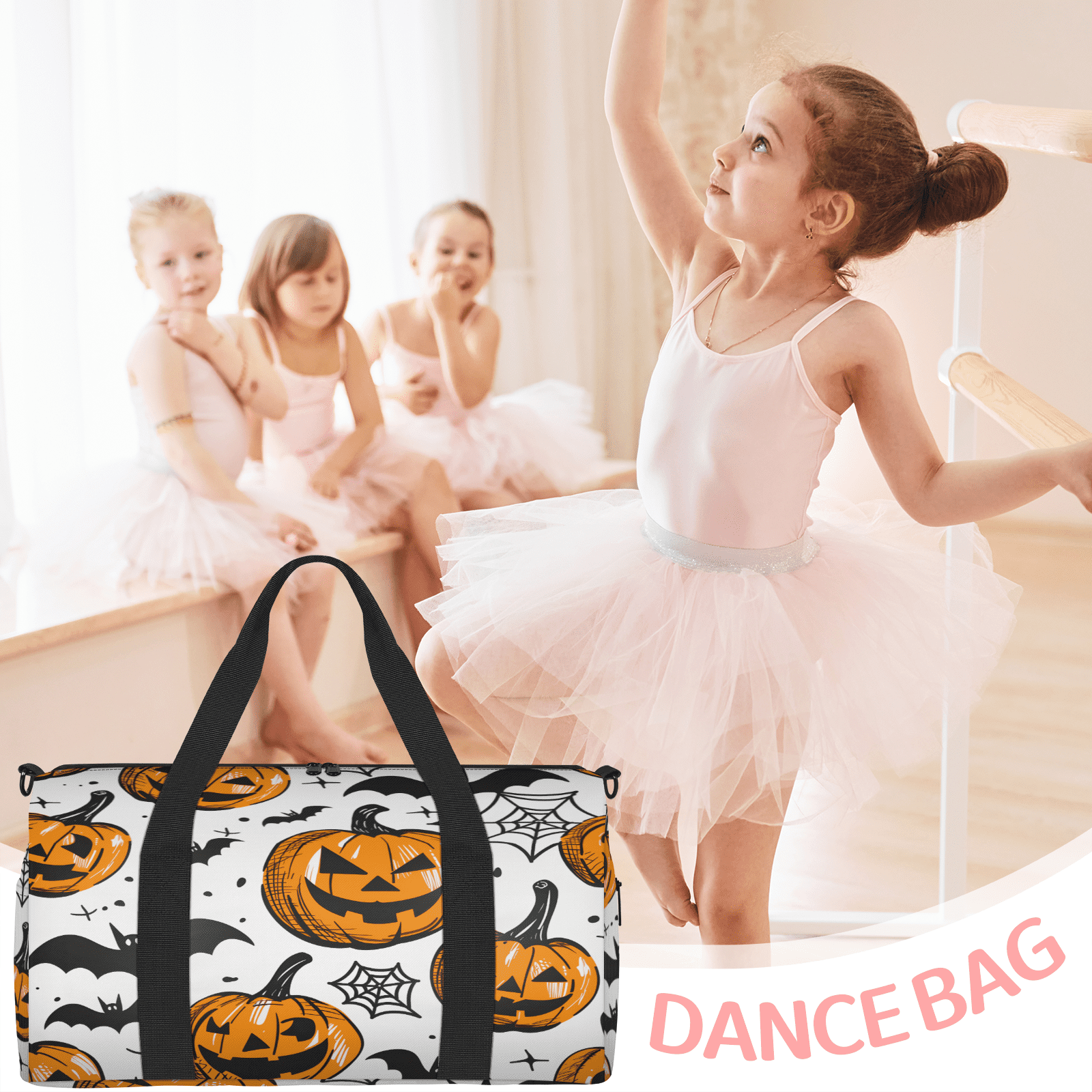 Herdesigns Evil Pumpkin Gym Bag for Women, Duffle Bag for Travel Sport, Halloween Bat Lightweight Waterproof Carry on Weekender Dance Yoga Workout Bags