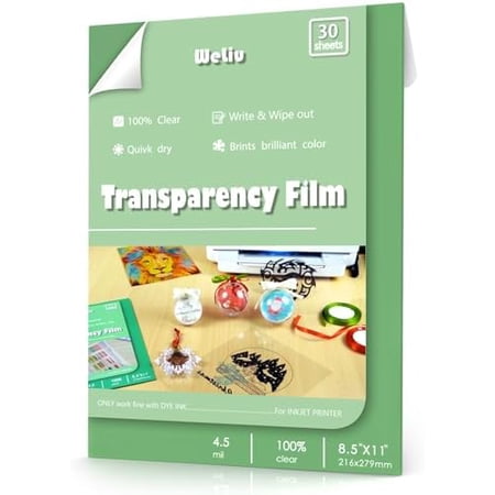 Transparency Sheets for Inkjet Printers, 30 Sheets 8.5" X 11", Clear Acetate Sheets, Inkjet Transparency Film & Transparency Paper for Overhead Projectors