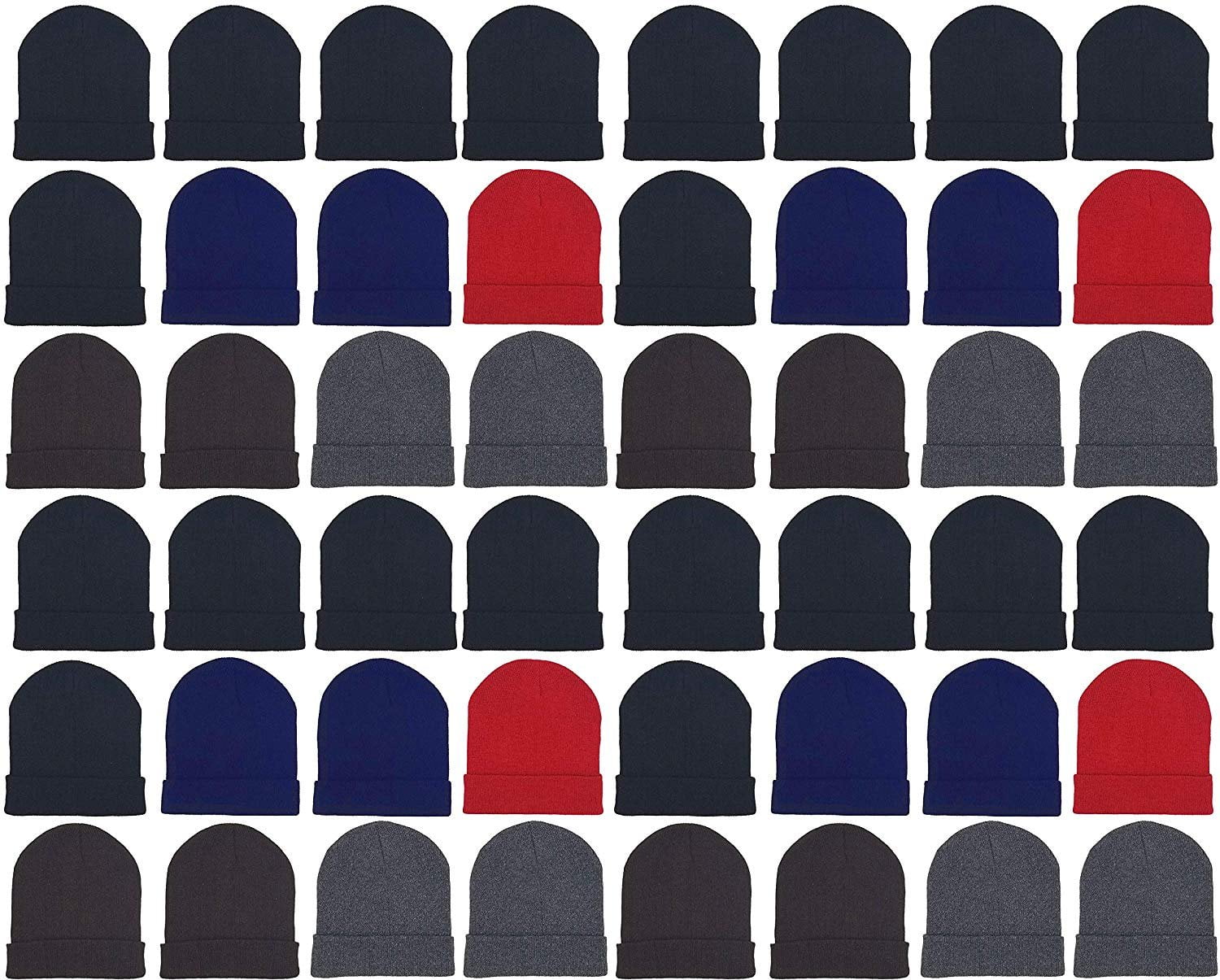 Mens Womens Unisex Hats 48 Pack Winter Beanies Wholesale Bulk Cold Weather Warm Knit Skull Caps