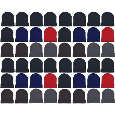 48 Pack Winter Beanies, Wholesale Bulk Cold Weather Warm Knit Skull Caps, Mens Wommens Unisex Hats (Assorted Solids)