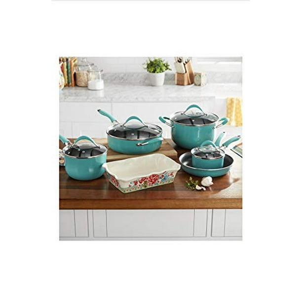  The Pioneer Woman Vintage Speckle 10 Piece Non-Stick  Pre-Seasoned Cookware Set: Home & Kitchen