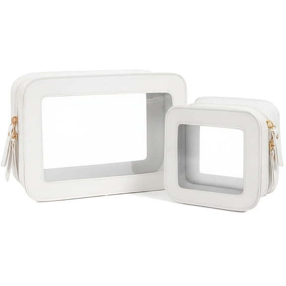 2 Pack Clear Makeup Bags, Transparent Travel Toiletry Pouches, Cosmetic Organizer Set with Gold Zippers