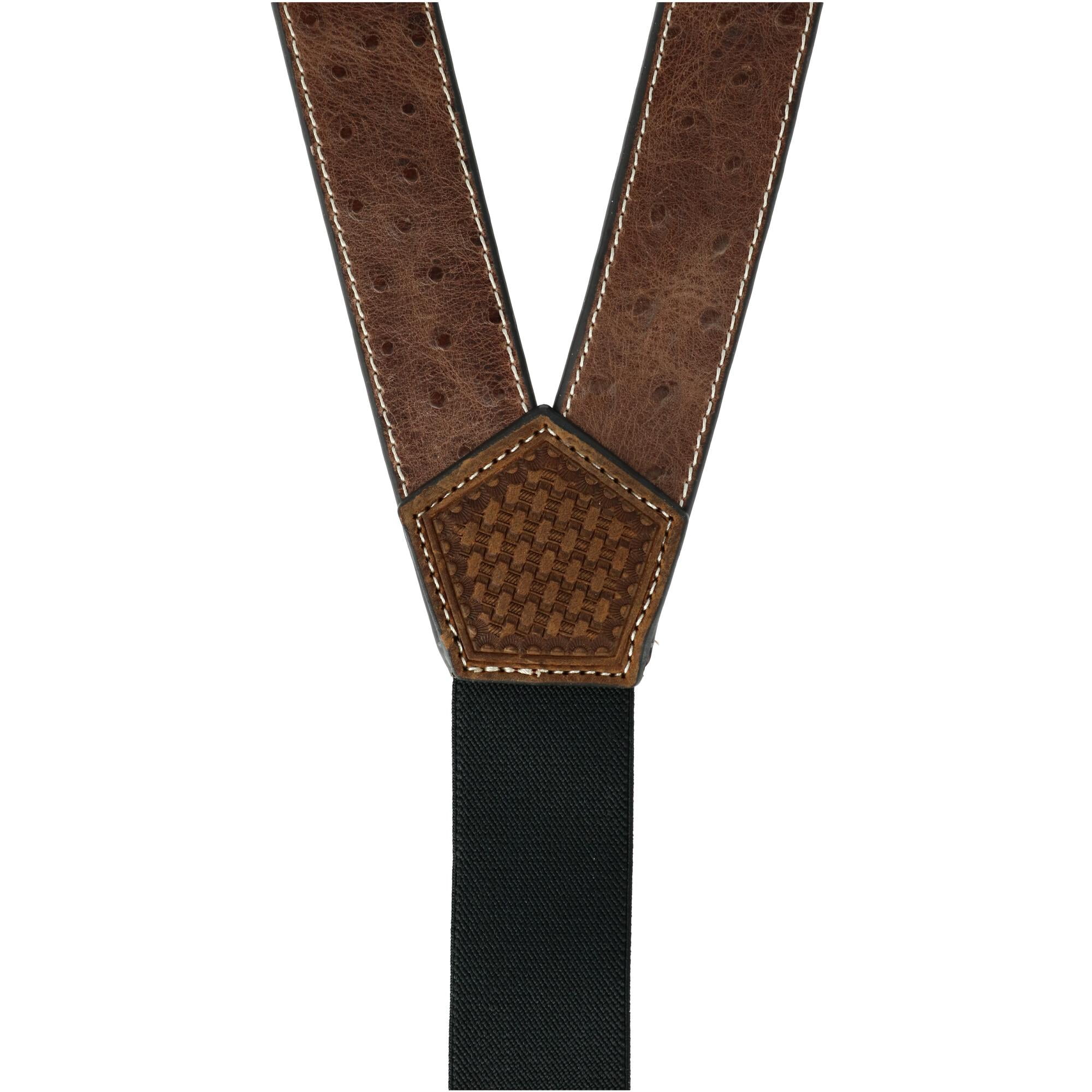 Nocona Western Mens Suspenders Galluse Leather Ostrich Print Tan N8513208 