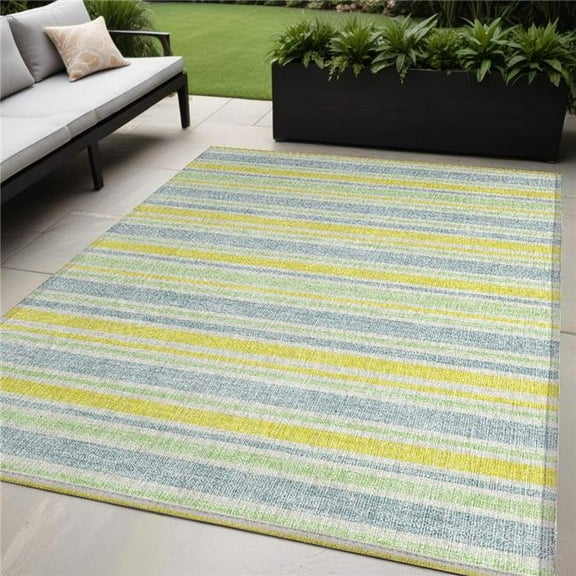 HomeRoots 561144 5 x 8 ft. Blue & Yellow Striped Washable Non Skid Indoor Outdoor Rectangle Machine Woven Area Rug