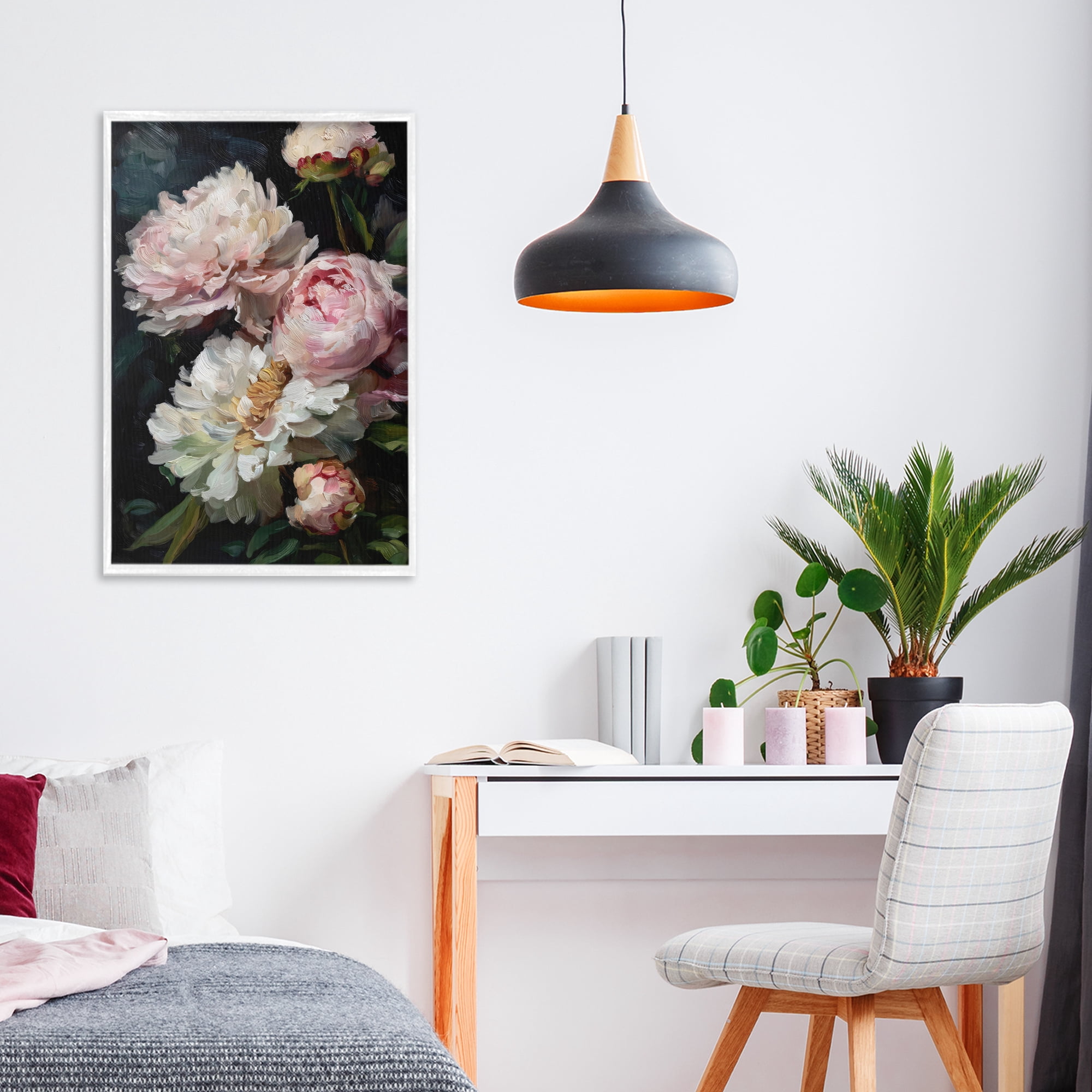 Stupell Industries Soft And Moody Peonies White Framed Giclee Art, design by Petal Prints Design