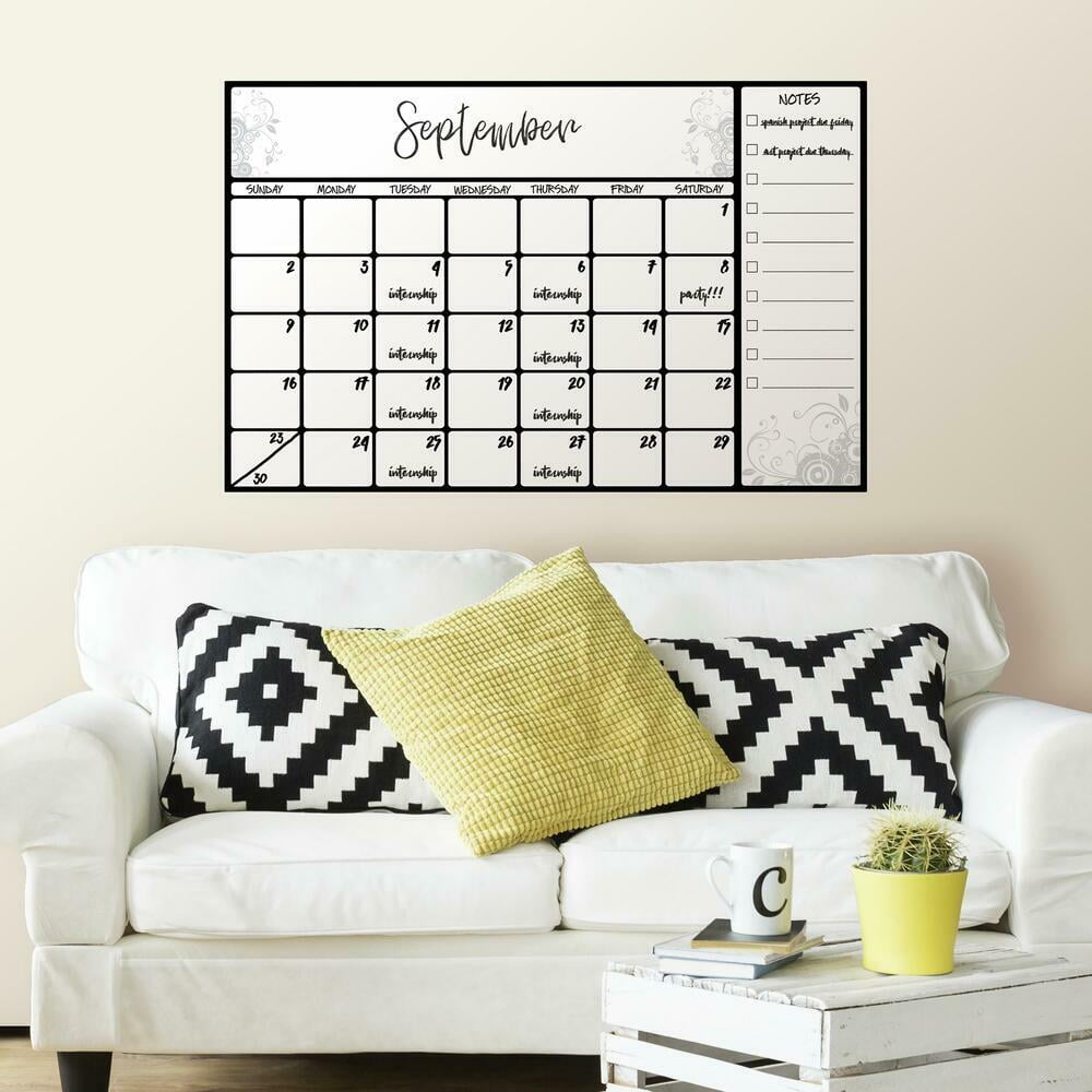 RoomMates Scroll Dry Erase Calendar Peel and Stick Wall Decal Walmart