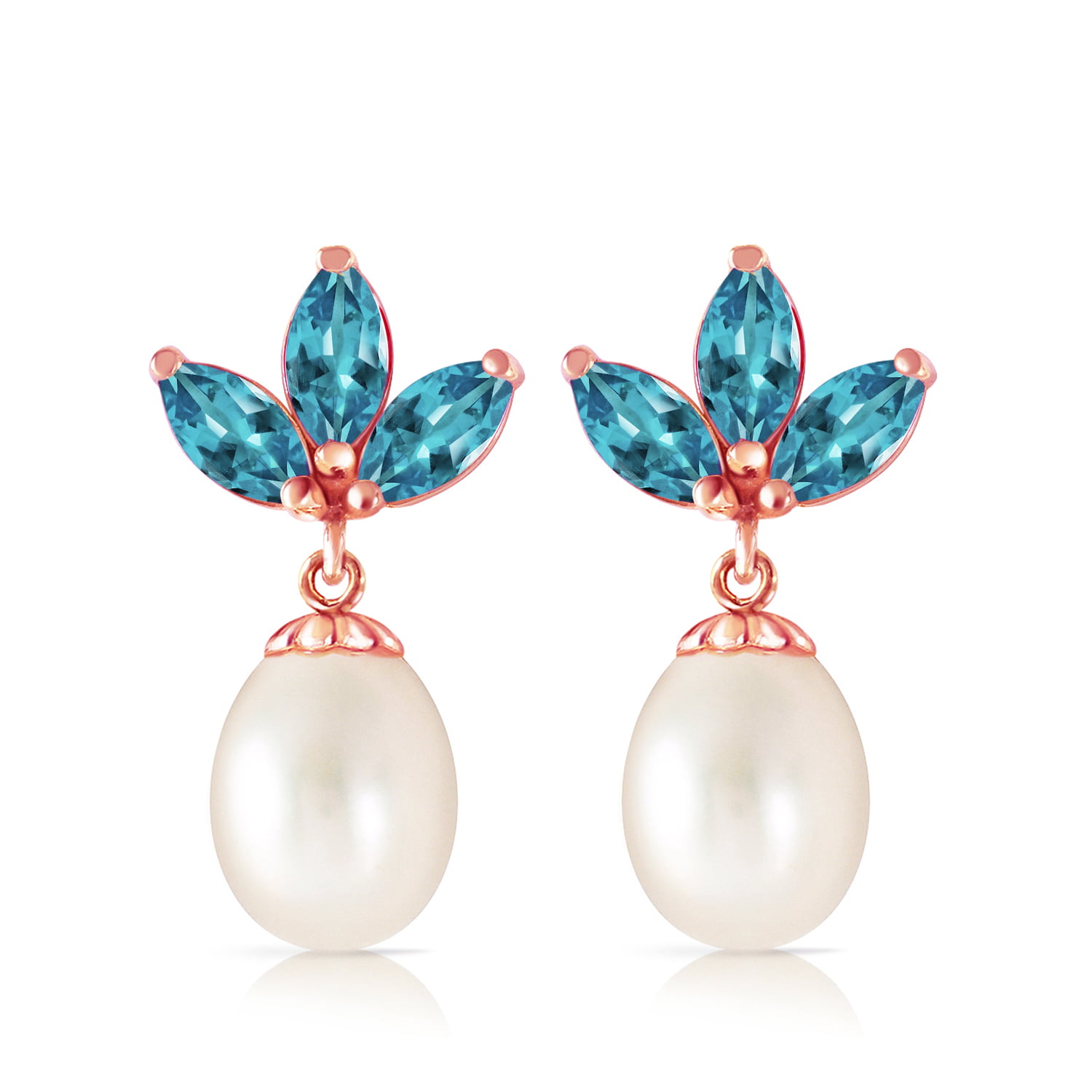 Galaxy Gold 14k Rose Gold Freshwater Pearl Earrings with Blue Topaz