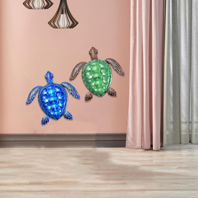 2x Adorno Animal de Decoración de Pared Del Estilo Simple Del Arte Del Hierro para El Dormitorio Casero Macarena Colgante de pared de tortuga de hierro
