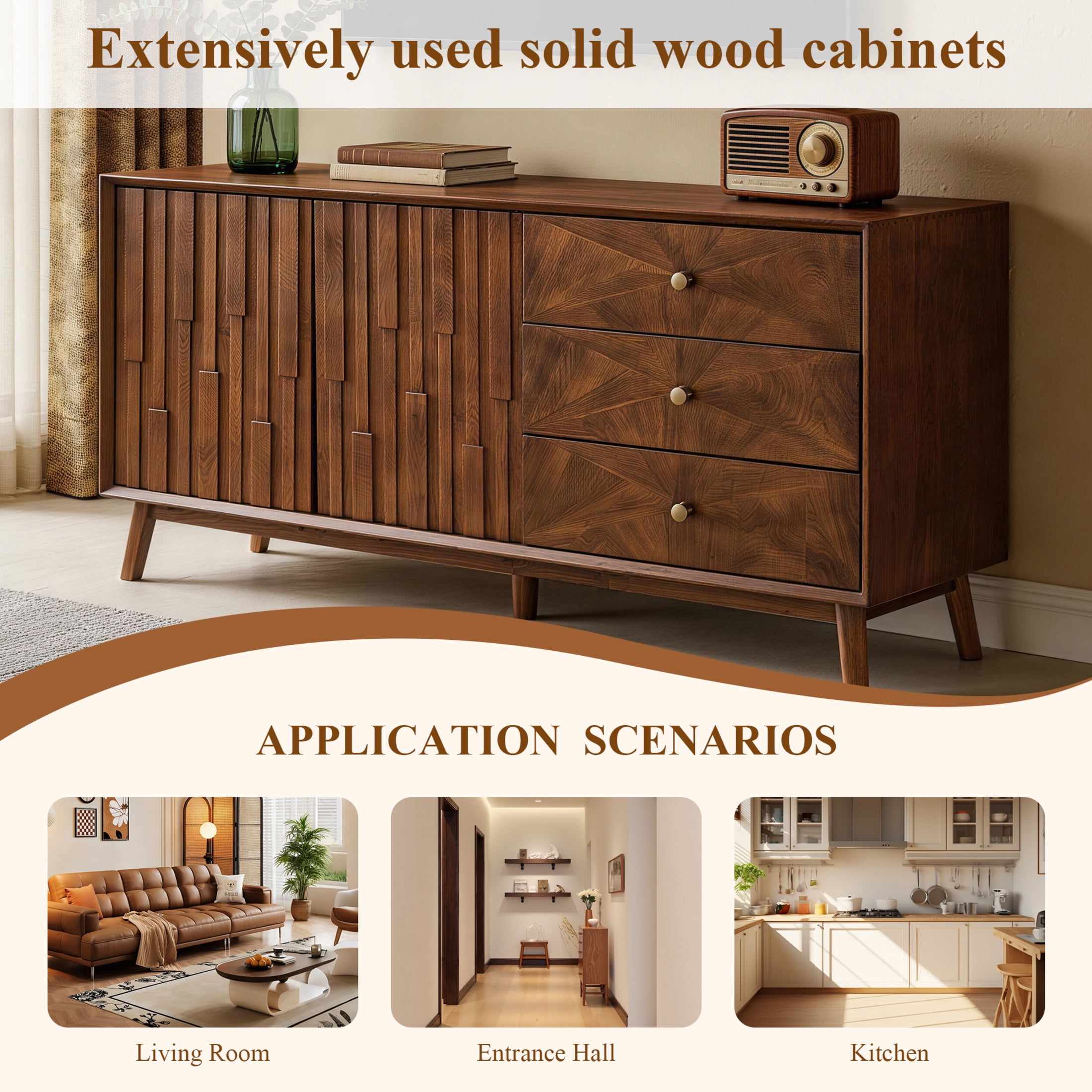 Noble House Nelly 56" Mid Century Modern TV Stand, Entertainment Center with Drawers, Media Console Sideboard, Walnut