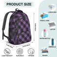 thumbnail image 5 of Purple and Black Checkered Pattern Backpack for School, Cute School Bag with Adjustable Shoulder Straps and Padded Back, 16.9"x12.6"x5.9", 5 of 5