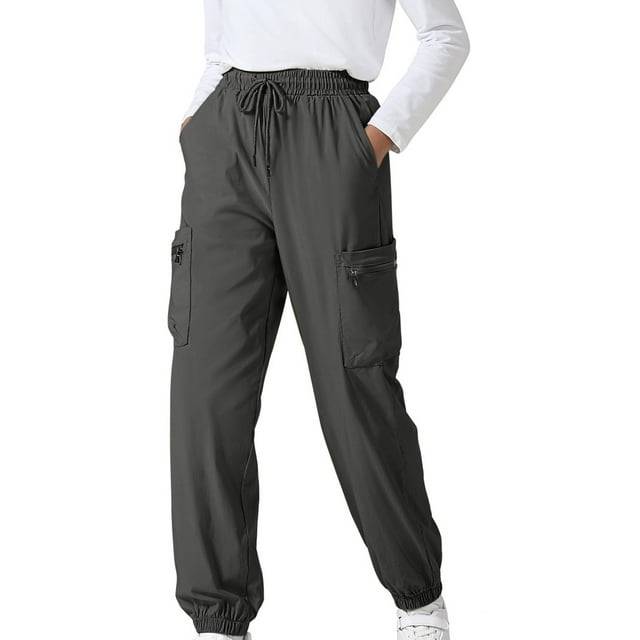 Économies d'Automne! HVOBTTY Pantalon Cargo Long à Jambe Droite pour Enfant, Pantalon Cargo de Sport Léger Imperméable pour Garçons et Enfants, Pantalon de Randonnée à Séchage Rapide pour 5-14 Ans Gris Foncé, 11 Ans