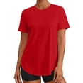 thumbnail image 2 of Womens Soft Short Sleeve T-Shirt Round Neck Daily Casual Top Red,L, 2 of 8