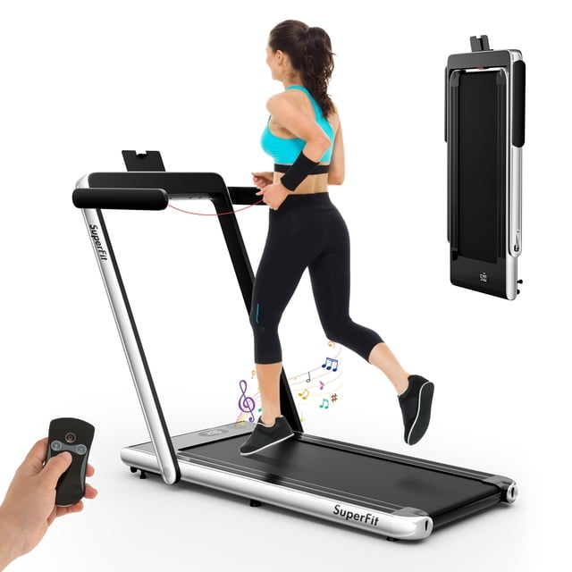 Gymax Tapis Roulant Motorisé Pliant pour Dessous de Bureau Tapis Roulant Électrique avec Appli Argent
