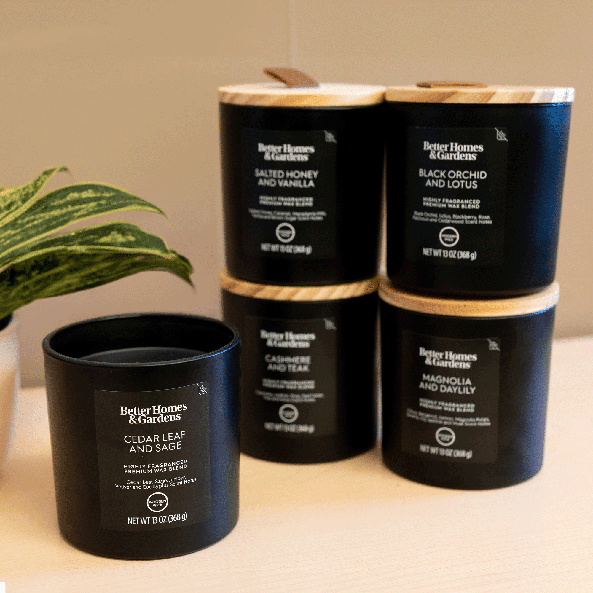 (4 pack) Better Homes & Gardens 13oz Cedar Leaf and Sage Scented Wooden Wick Jar Candle