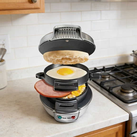 Silver Sandwich Maker, Breakfast Machine, with Egg Ring, Can Quickly Make Sandwiches in 5 Minutes, Machine Washable for Dishwasher Usets, Silver