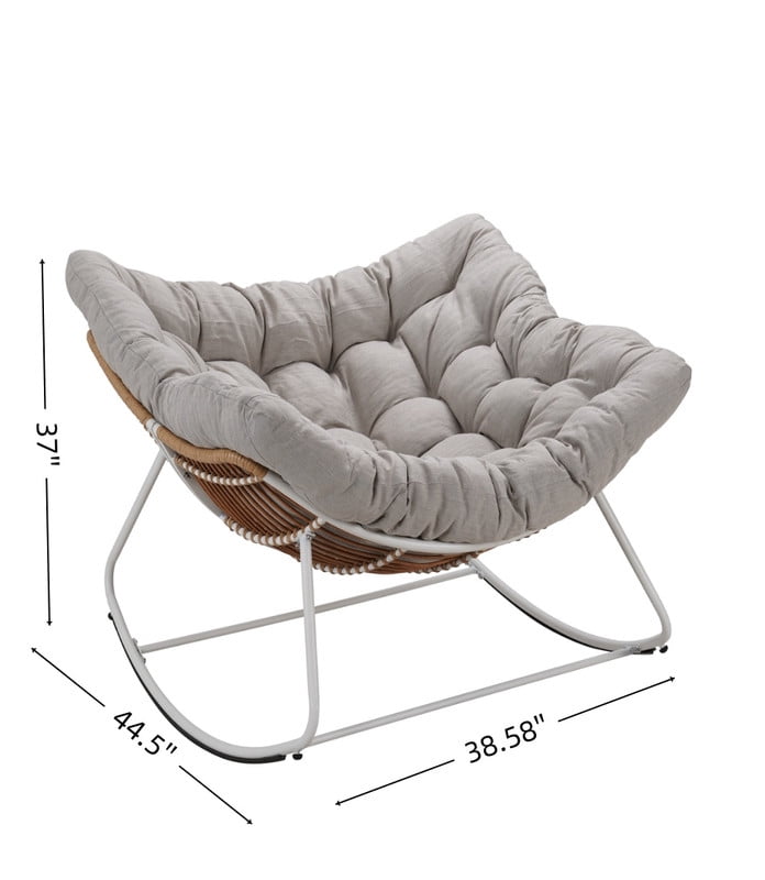Oversized Rocking Chair, Indoor Outdoor Patio Wicker Rocker with Thick Cushion, Patio Lounge Chair Rocking Recliner