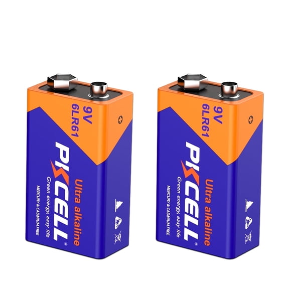 PKCELL 6LR61 9V Alkaline Battery, 2PCS Smoke Detector Batteries, Long Lasting Garage Door Batteries