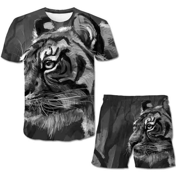 Conjuntos de ropa de tigre para niños y niñas, camisetas de verano para niños + pantalones cortos de cintura elástica, ropa informal de dos piezas de dibujos animados, trajes 6T Gao Jinjia LED