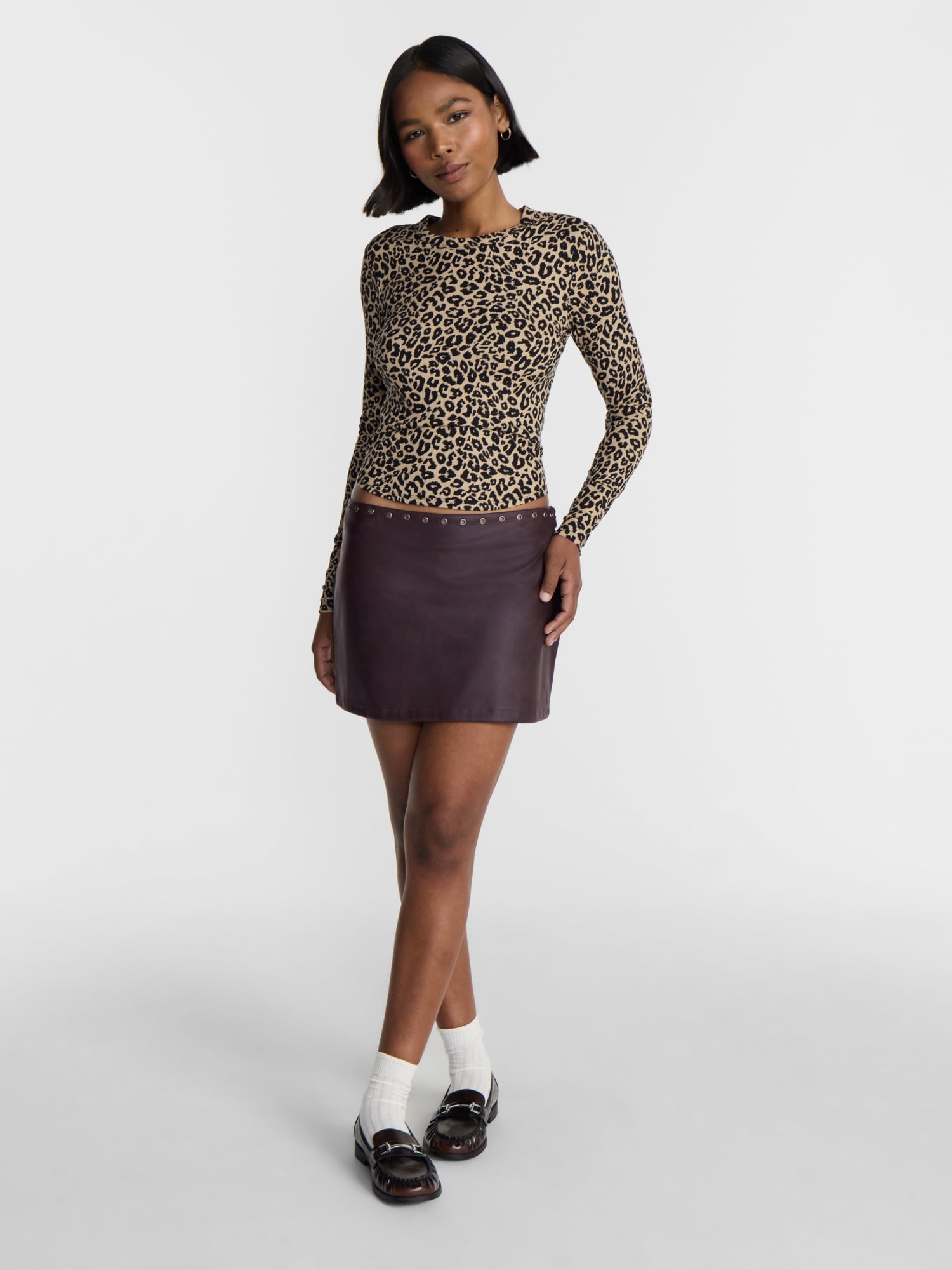 No Boundaries Grommet Faux Leather Mini Skirt, Women’s XXS-XXL