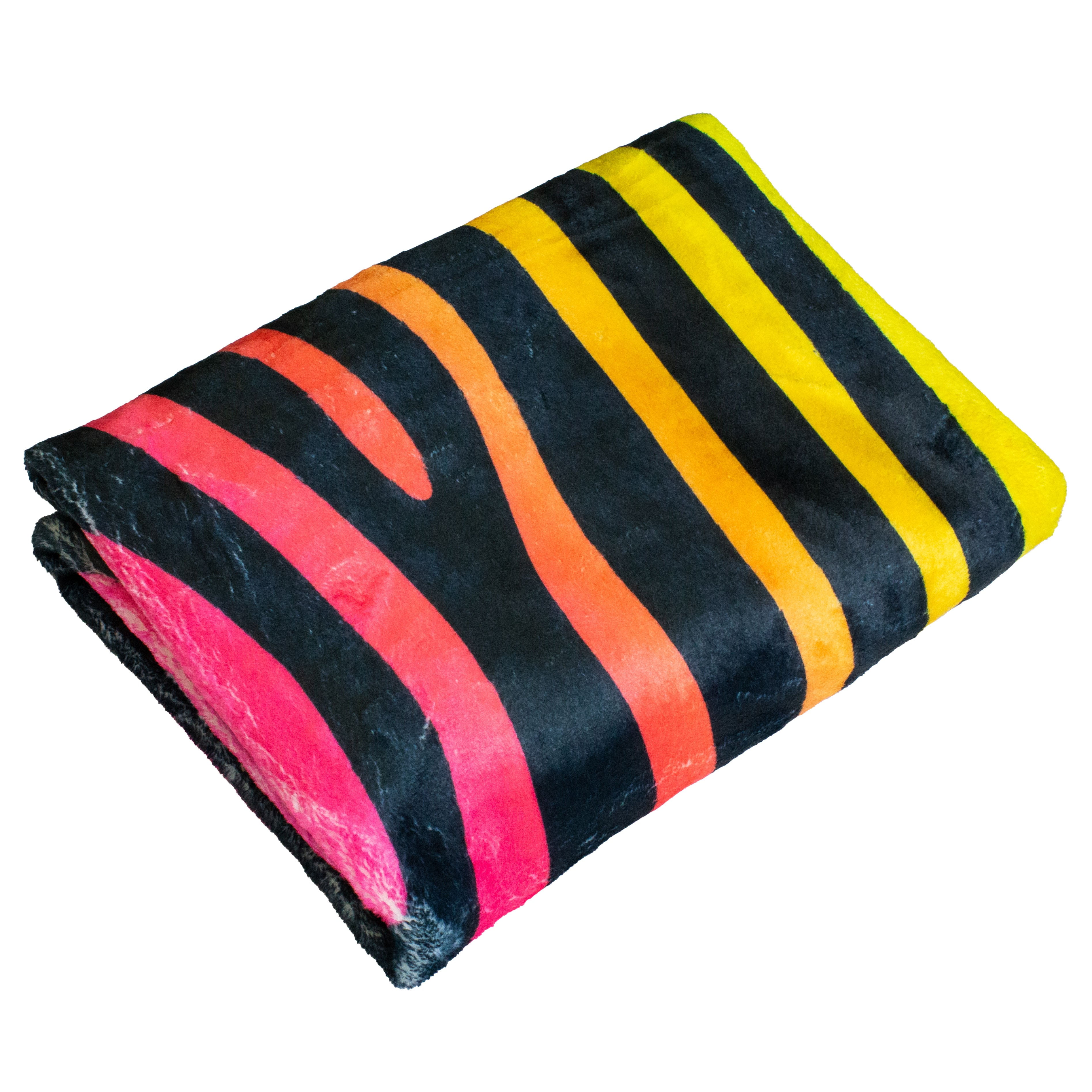 Everything Comfy Zebra Print Decorative Throw Blanket, 30" X 40", Rainbow Gradient/Black